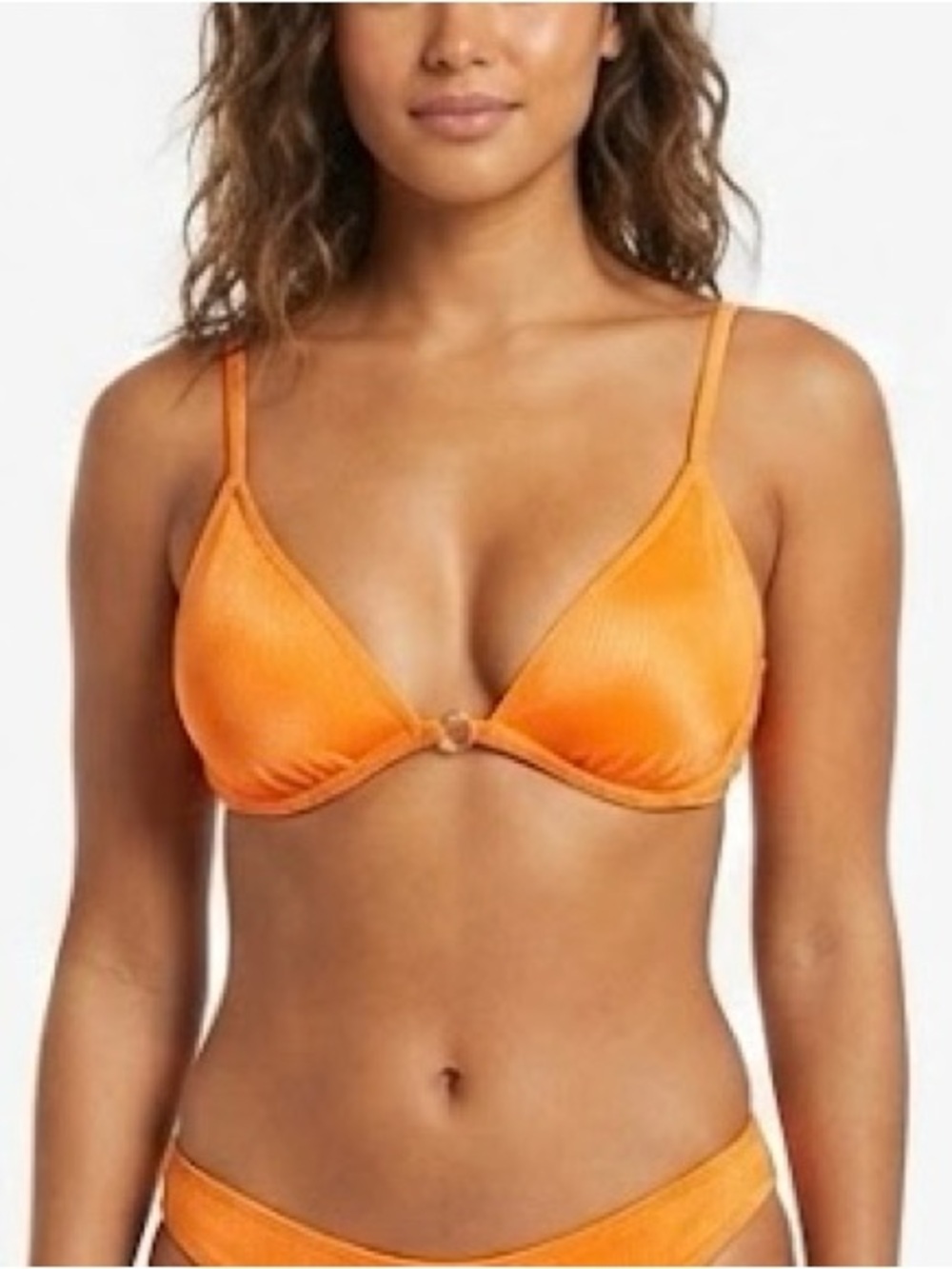 Women's Orange Bikini Top with Front Ring and Adjustable Straps
